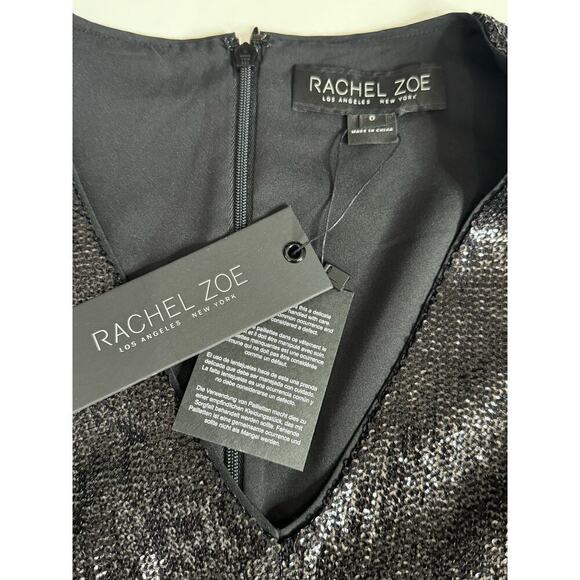 Rachel Zoe Top Sequin Peplum Short Flutter Sleeve Black Size 0 NEW - Picture 4 of 10